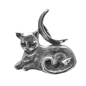 Wicca Mystic Moon Cat pewter charms on attachment: Black cord