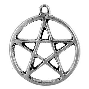 Wicca Pentacle pewter charms on attachment: Black cord