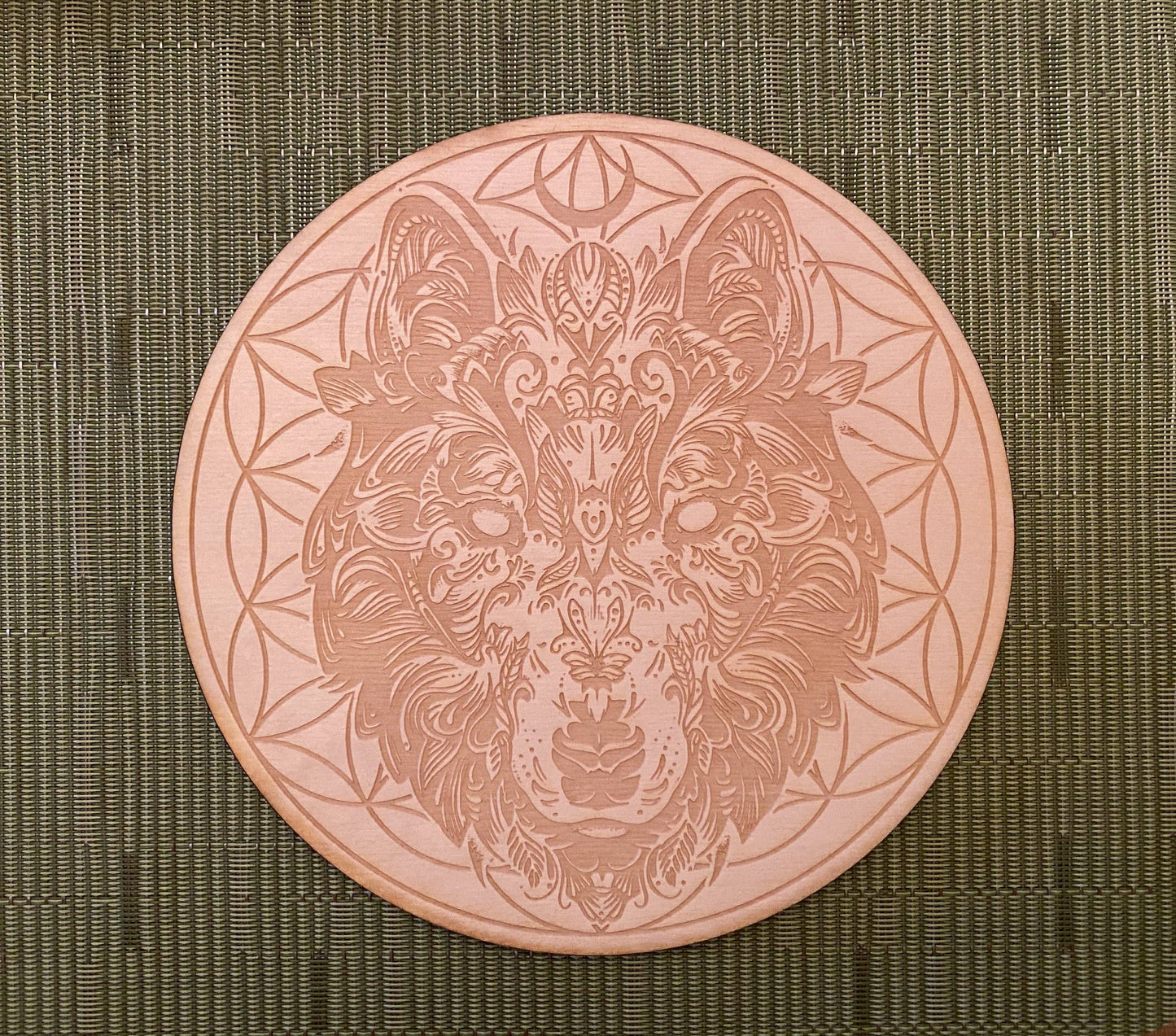 Wolf Flower of Life Crystal Grid #2 12"