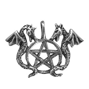 Wicca Dragon's Pentacle Pewter charms on attachment: Black cord