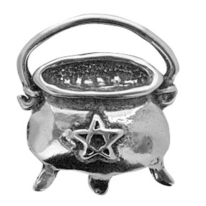 Wicca Star Cauldron pewter charms on attachment: Black cord