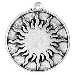 Amulets Sun Disk pewter charm on attachment: 36" black cord