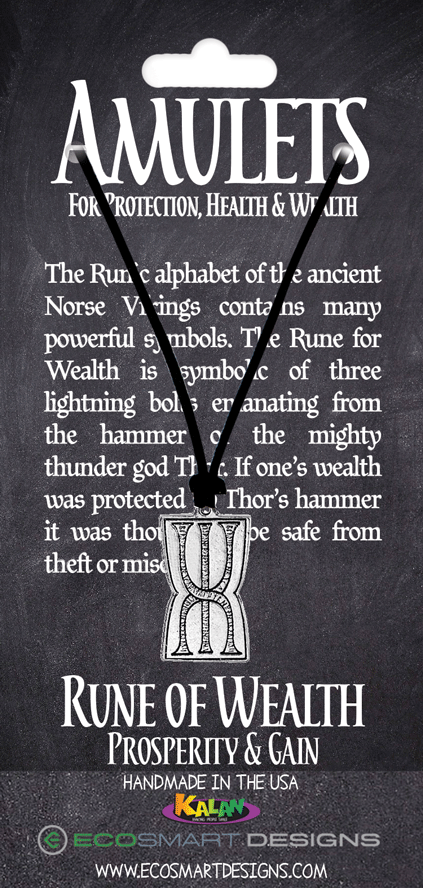 Amulets Rune for Wealth pewter charm on attachment: 36" black cord