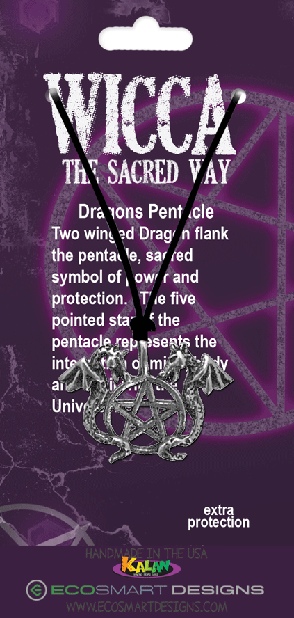 Wicca Dragon's Pentacle Pewter charms on attachment: Black cord