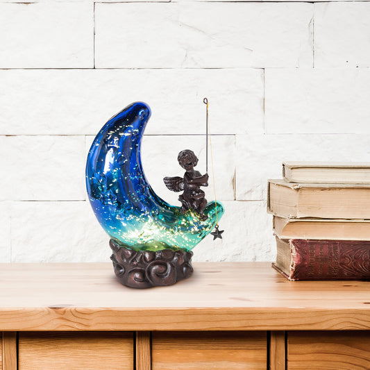 9.5"H Moon and Cherub Accent Lamp
