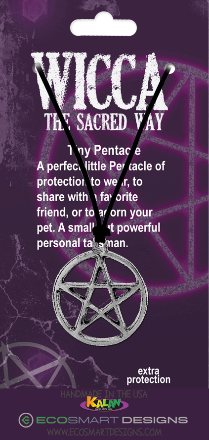Wicca Pentacle pewter charms on attachment: Black cord