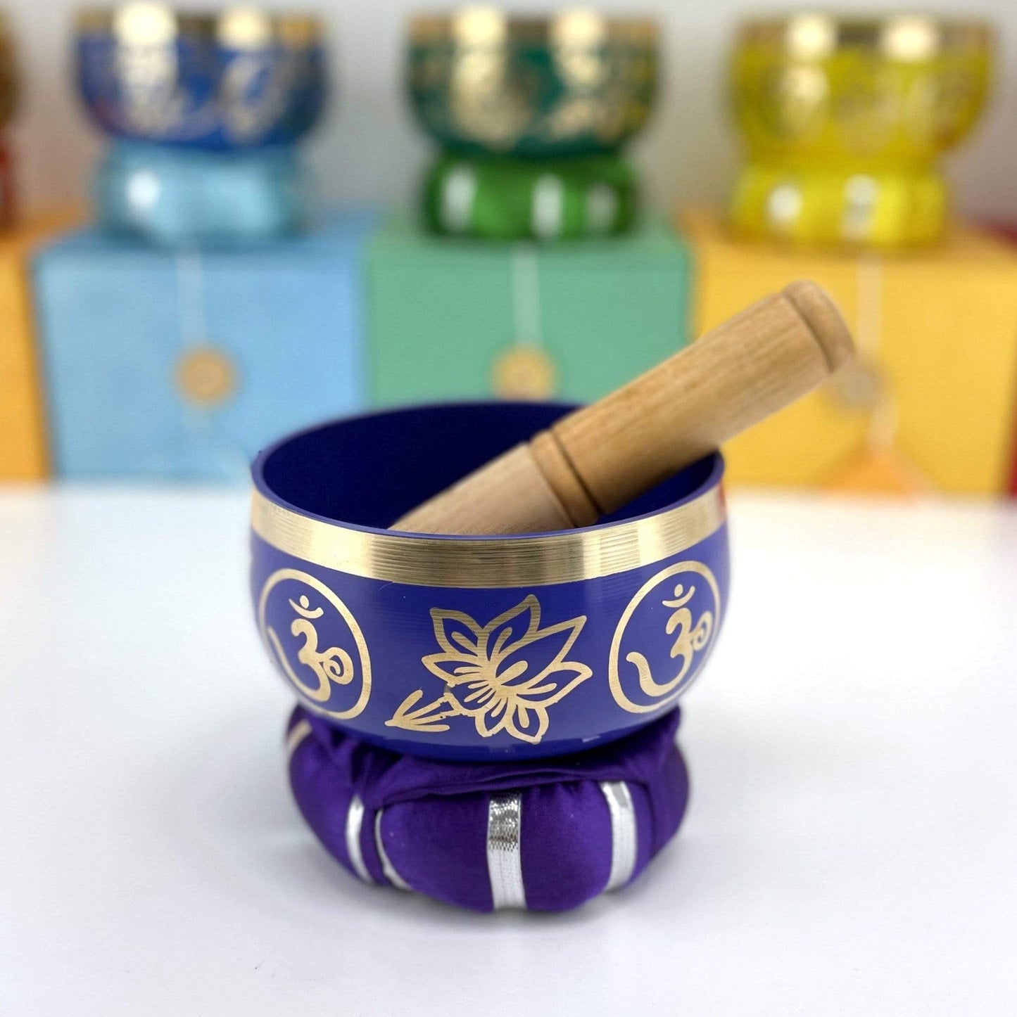 Crown Chakra Brass Tibetan Singing Bowls - Indigo