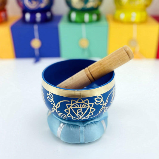 Throat Chakra Brass Tibetan Singing Bowls - Light Blue