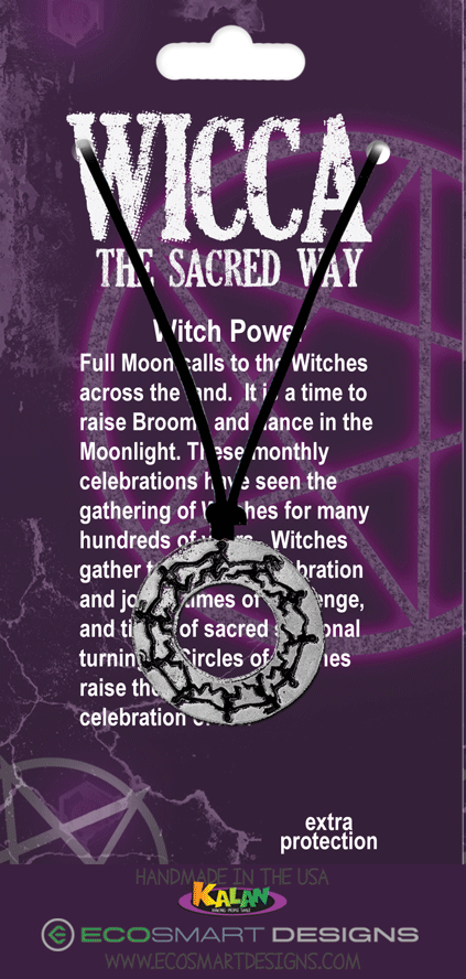 Wicca Witch Power pewter charms on attachment: 36" black cord