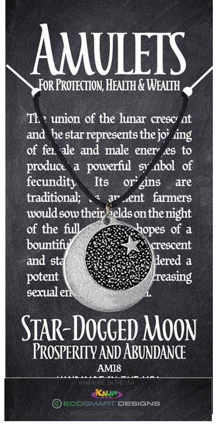 Amulets star dogged moon pewter charm on attachment: 36" black cord