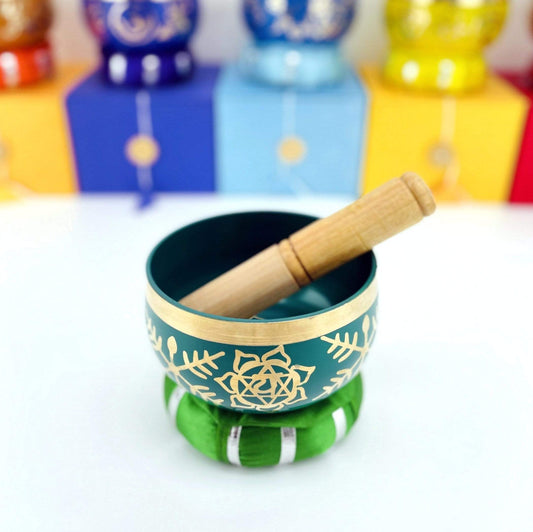 Heat Chakra Brass Tibetan Singing Bowls - Green