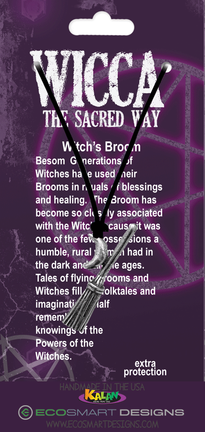 Wicca Witch's Broom Pewter Charms on attachment: 36" black cord