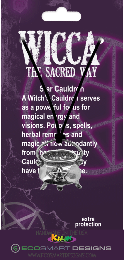 Wicca Star Cauldron pewter charms on attachment: Black cord